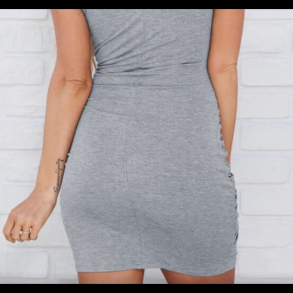 Grey Twist Knot Front Cutout Bodycon Dress - Picture 3 of 3